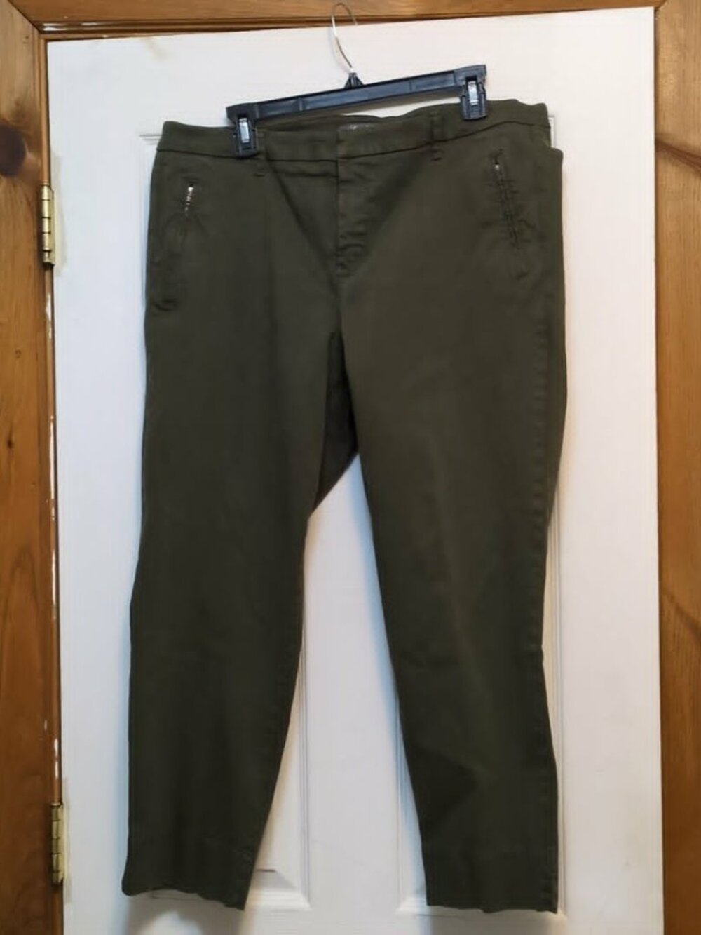 Level + Army Olive Green Sz 18W Canvas Cropped Chino Pants Zip Pockets Heavy Fab